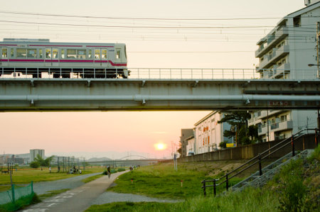 sunset and trainのeditorial素材