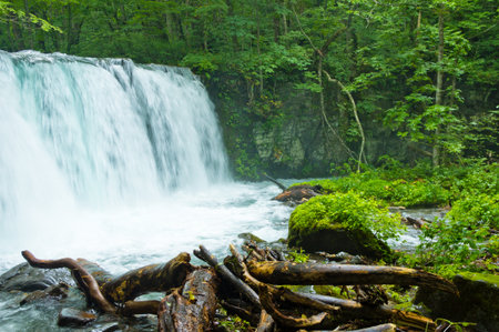 waterfall of mountain streamの写真素材