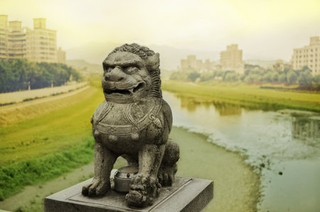 Old Foo lion sculpture in Chinaの写真素材