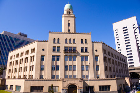 Beige City Hall, Blue backgroundのeditorial素材