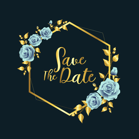 Blue Rose Gold Wedding Frameのイラスト素材