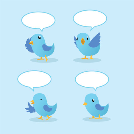 blue birds talking with speech bubbleのイラスト素材