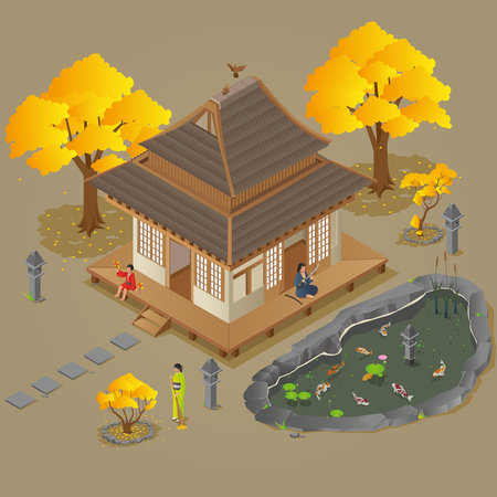 Isometric Japanese Houseのイラスト素材