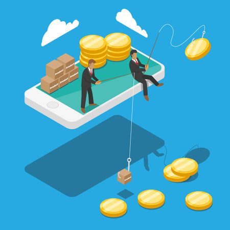 Isometric Fishing Businessmanのイラスト素材