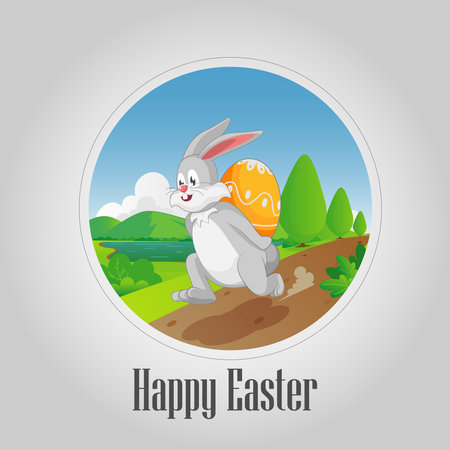 Easter rabbit running carrying easter egg backgroundのイラスト素材