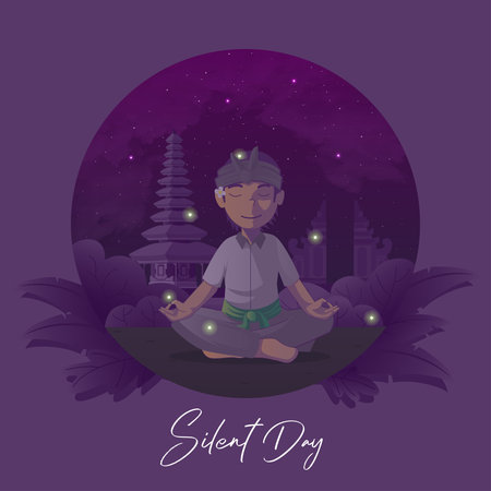 Balinese silent day greeting card with meditate man backgroundのイラスト素材