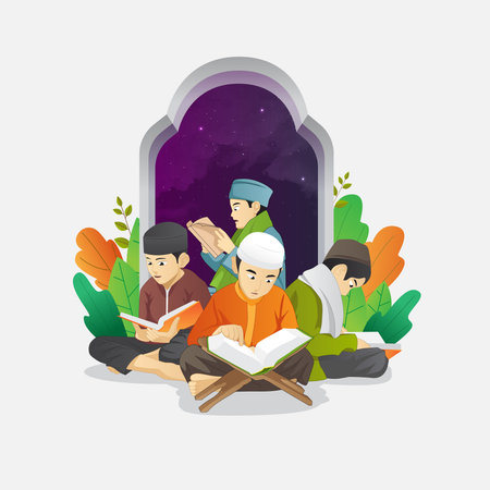ramadan kids activity recitation quranのイラスト素材