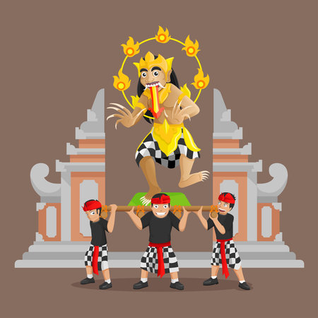 Balinese ogoh - ogoh giant parade with gate backgroundのイラスト素材