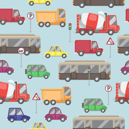 Seamless vehicle and traffic backgroundのイラスト素材