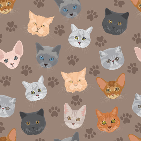 cat head seamless vector patternのイラスト素材