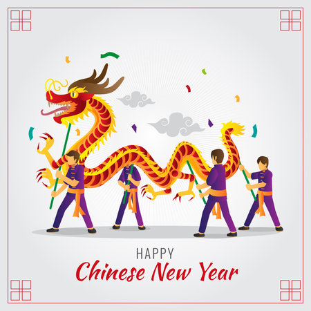 Chinese new year dragon dance illustrationのイラスト素材