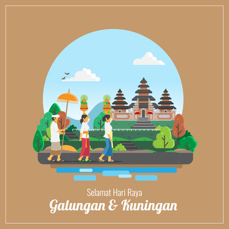 balinese galungan and kuningan holiday greetings cardのイラスト素材