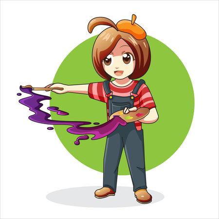 Cute cartoon Female painterのイラスト素材