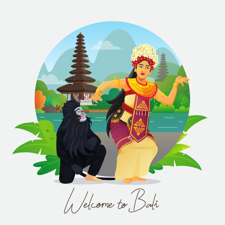 Welcome to Bali greeting card with balinese dancerのイラスト素材