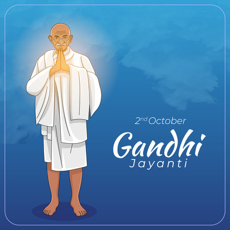 Gandhi Jayanti Greetings Card with Standing Namaste Stanceのイラスト素材