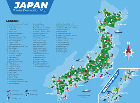 Japan tourist destination map with detailsのイラスト素材