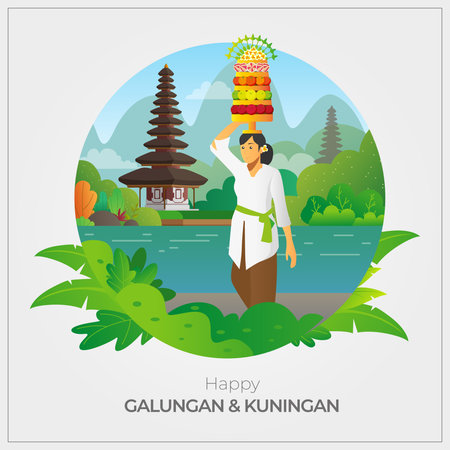 Bali - Indonesia Happy Galungan Greetings Cardのイラスト素材