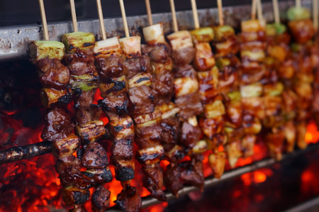 photo of grilled barbeque chicken skewerの写真素材