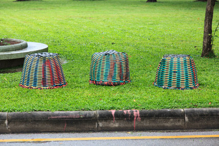 basketwork crate typically usedの写真素材