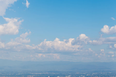 blue sky background with tiny cloudsの写真素材