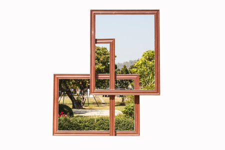 wood frame on white background.の写真素材