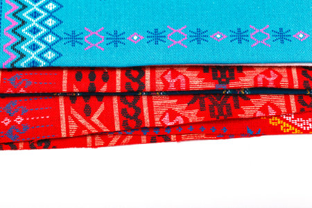 collection of Thai silk. Thai silk on white background.の写真素材