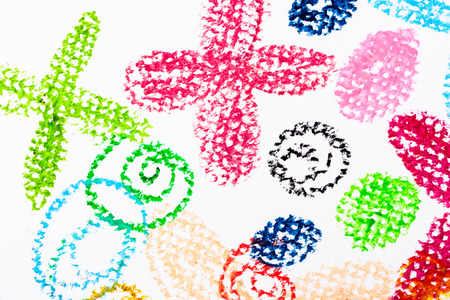oil pastels  colour drawing flowers on paper background.