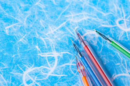 Blue paper and color pen.の写真素材