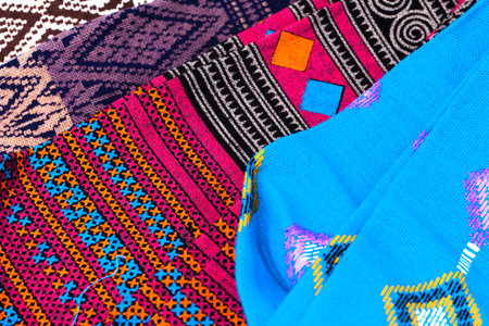 colorful Thai silk textile pattern from Handmadeの写真素材