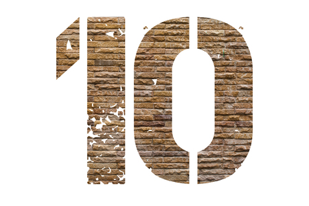 Symbol number double exposure with wall brick on white background. Letters of the alphabet.の写真素材