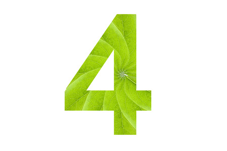 Symbol number double exposure with green leaf on white background. Letters of the alphabet.の写真素材