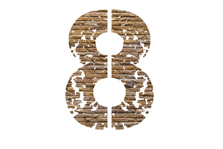 Symbol number double exposure with wall brick on white background. Letters of the alphabet.