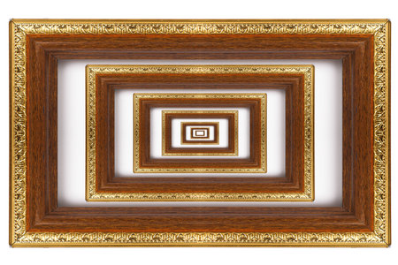 Brown wood frame on White wall background.