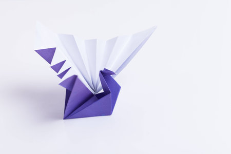 colour paper origami. Paper origami bird isolated on white background.の写真素材