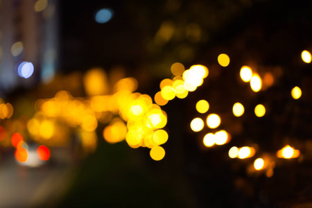 Lights on bokeh Loy Krathong festival backgroundの写真素材
