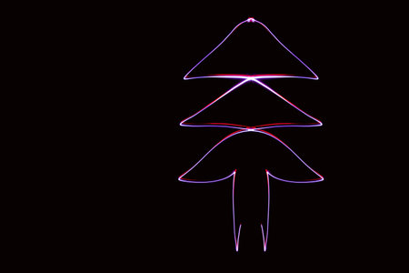 Long exposure neon light with Christmas tree light.の写真素材