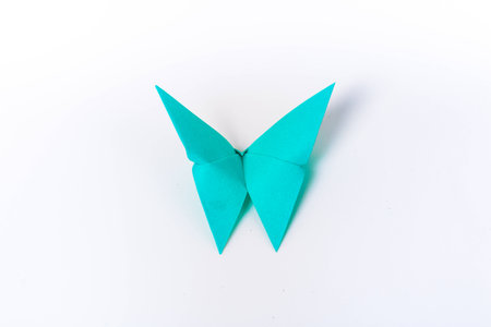 colourful origami butterfly paper on withe background.の写真素材