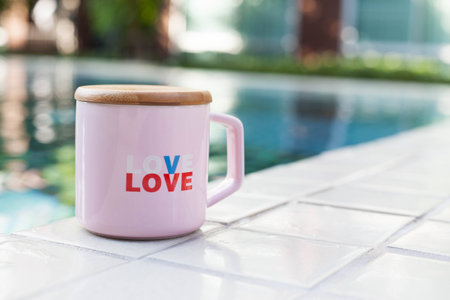 Pink cups with love style.の写真素材