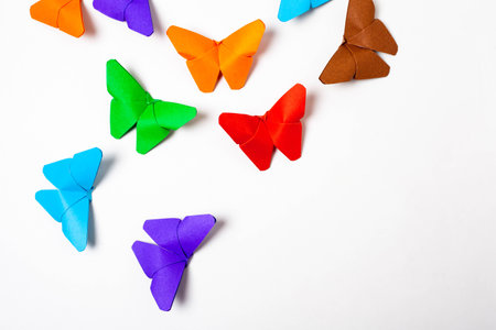 Set of colorful Paper Butterfly over white background. Origami butterfly.の写真素材