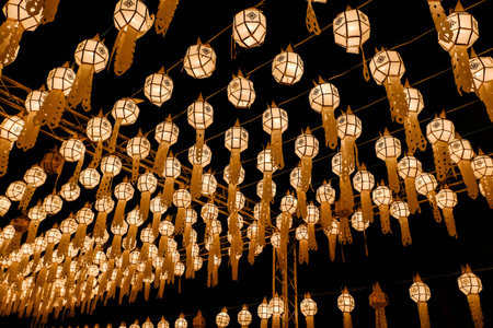 Colorful lanterns during Loy Krathong festival at Chiang Mai Thailand.の写真素材
