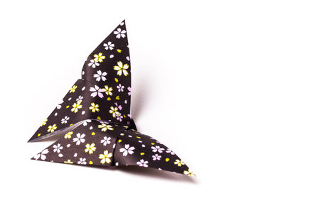 colourful origami butterfly paper on withe background.の写真素材