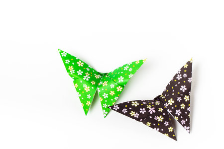 colourful origami butterfly paper on withe background.の写真素材