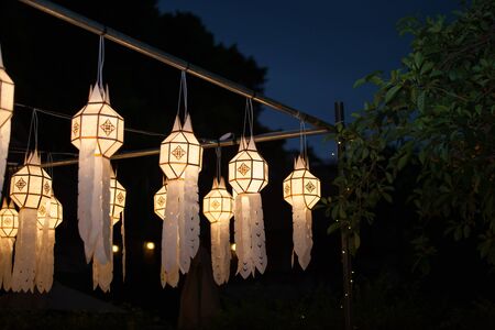 colorful lanterns light in thai festival.の写真素材