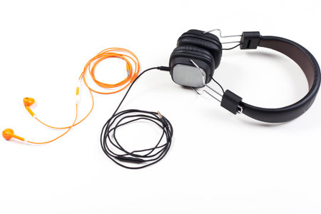 Retro cassette and headphones conceptual photoの写真素材