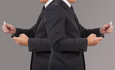 Businessman using mobile phone  credit card.の写真素材