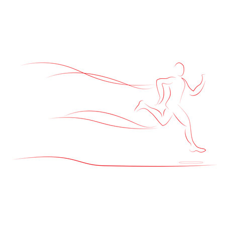 Red line color drawing of athelte running fast.のイラスト素材