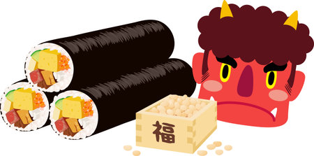 Ekatamaki Bean-maki, Red Demon, Left-facingのイラスト素材