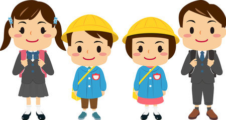 Illustrations of children in kindergarten  and  elementary schoolのイラスト素材