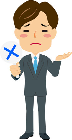 Illustration of a man in suit holding an incorrect plateのイラスト素材