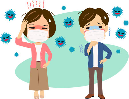 A illustrations of men and women who are unwell due to influenzaのイラスト素材